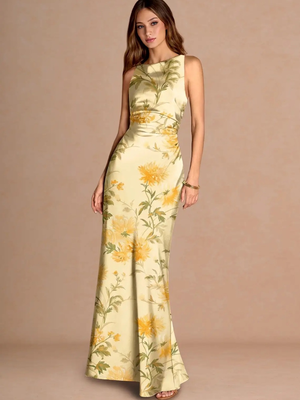 Azazie Evadne Lemon Sorbet Maxi Dress